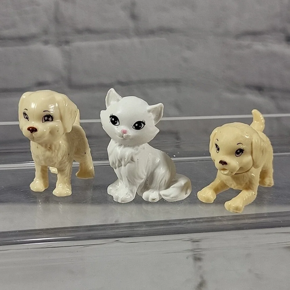 Barbie Pets Animals Lot‎ Of 3 White Kitty Cat Golden Retriever Puppies Taffy